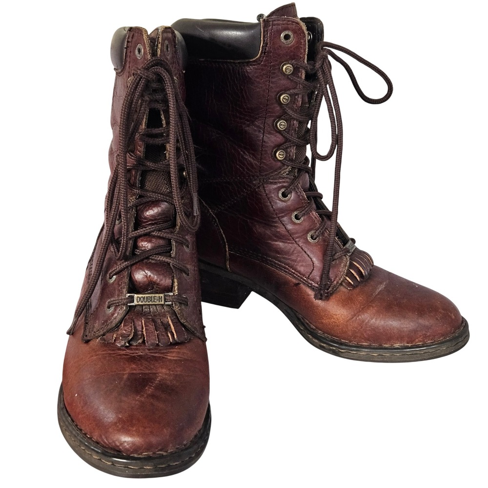 Double-H Packer Boots 9M Brown Leather Kiltie Lace Up DH058B